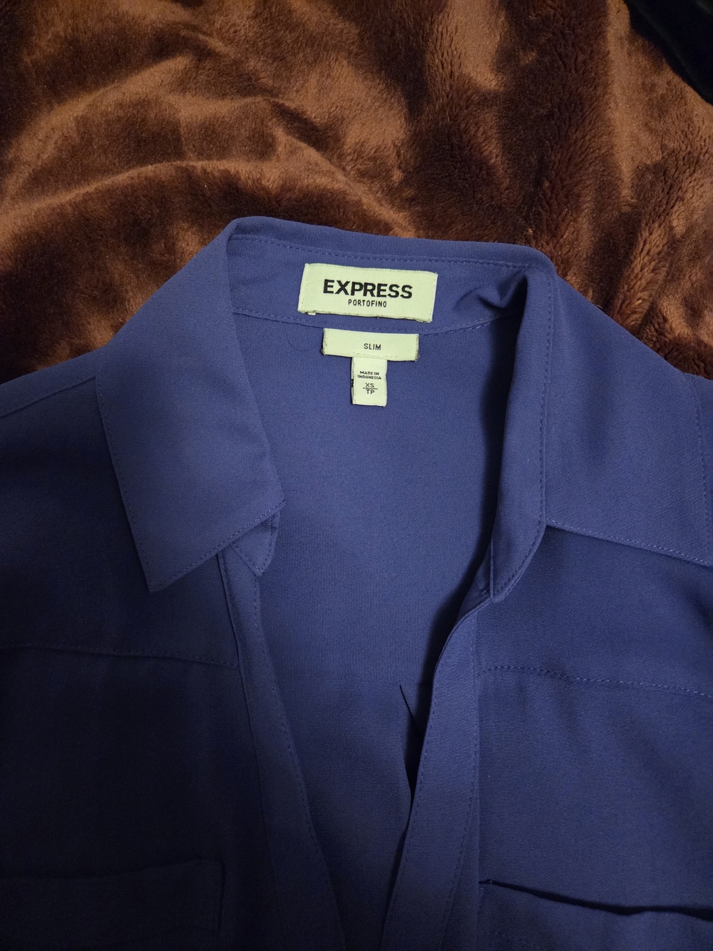 Express Deep Blue Button-Front Blouse - Picture 3 of 3